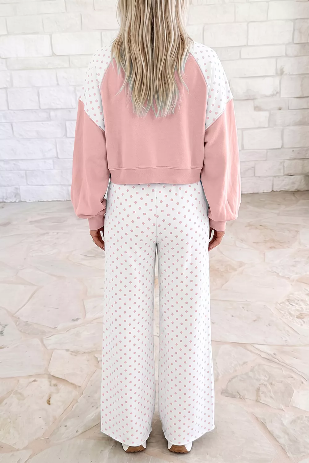 Polka Dot Cropped Sweatshirt and Wide-Leg Pants Set, image 3