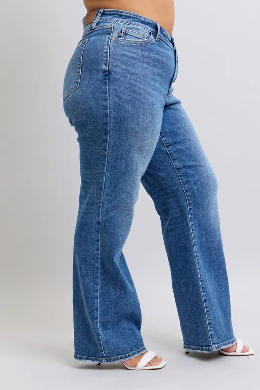 Full Size High Waist V-Front Vintage Wash Straight Jeans Plus Size, image 3