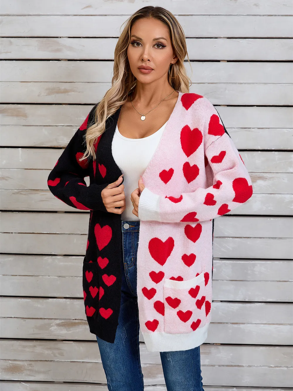 Heart Open Front Long Sleeve Cardigan, image 9
