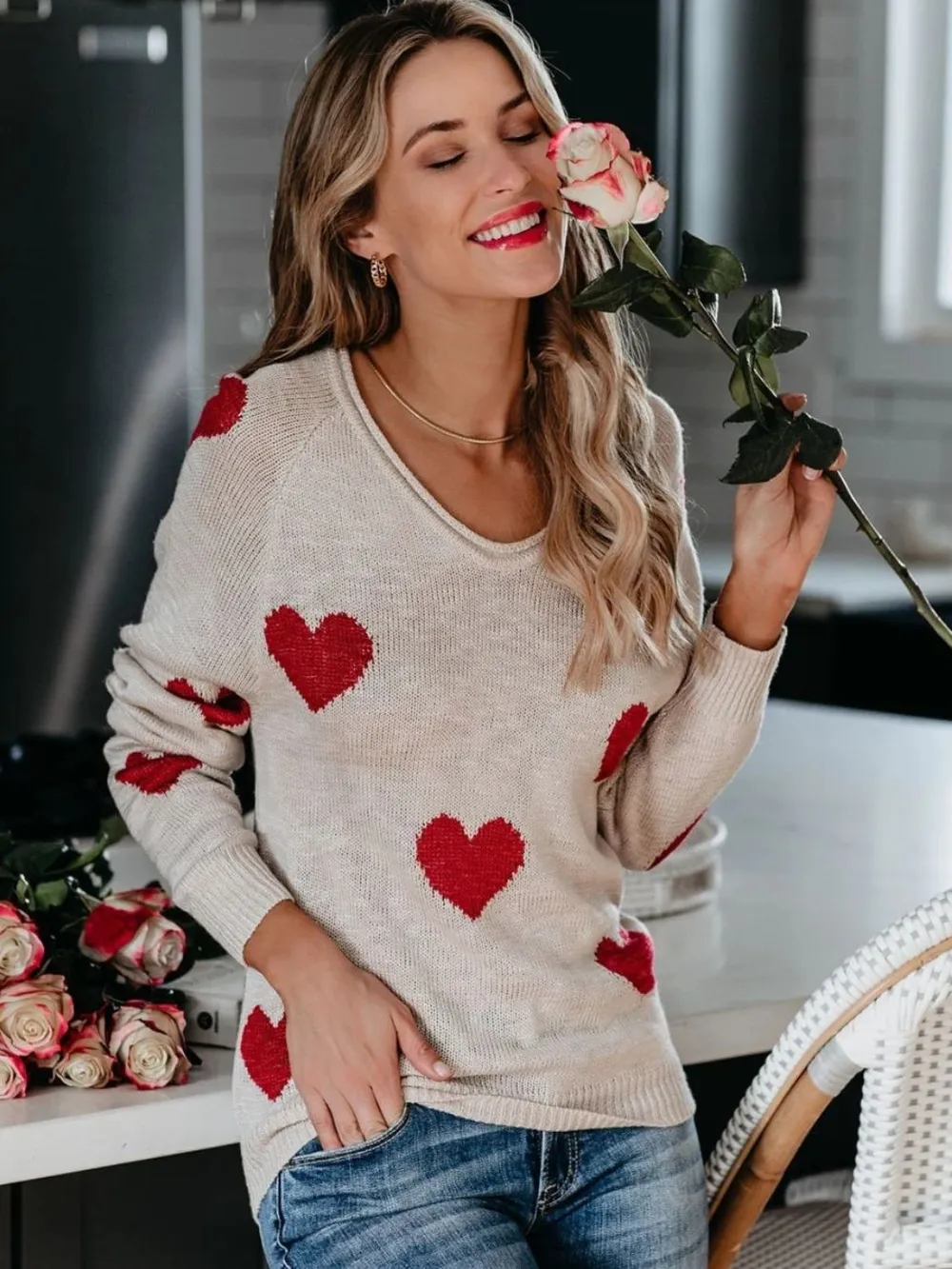 Heart Scoop Neck Long Sleeve Sweater, image 13