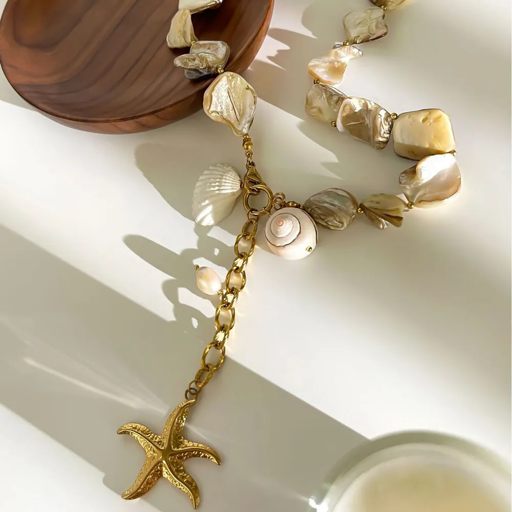 18K Gold-Plated Ocean Theme Necklace with Starfish Pendant, image 3