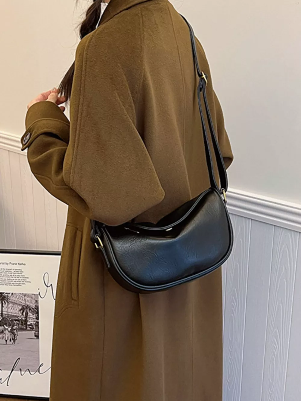 Elegant PU Leather Crescent Crossbody Bag, image 8