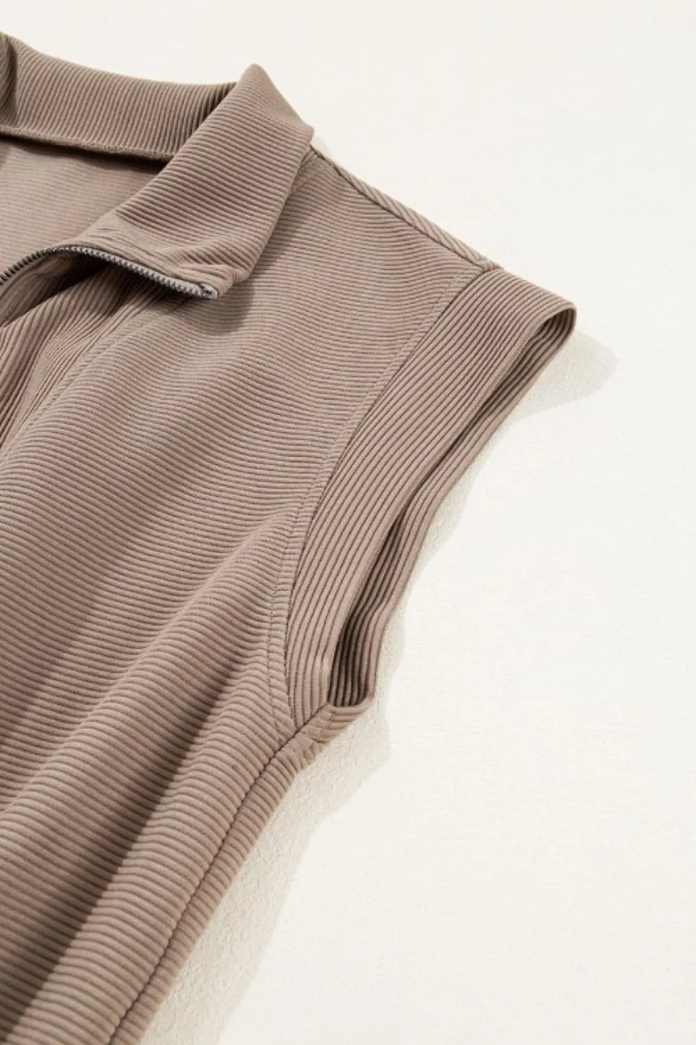 Textured Short Sleeve Half Zip Drawstring Waist Romper, image 18