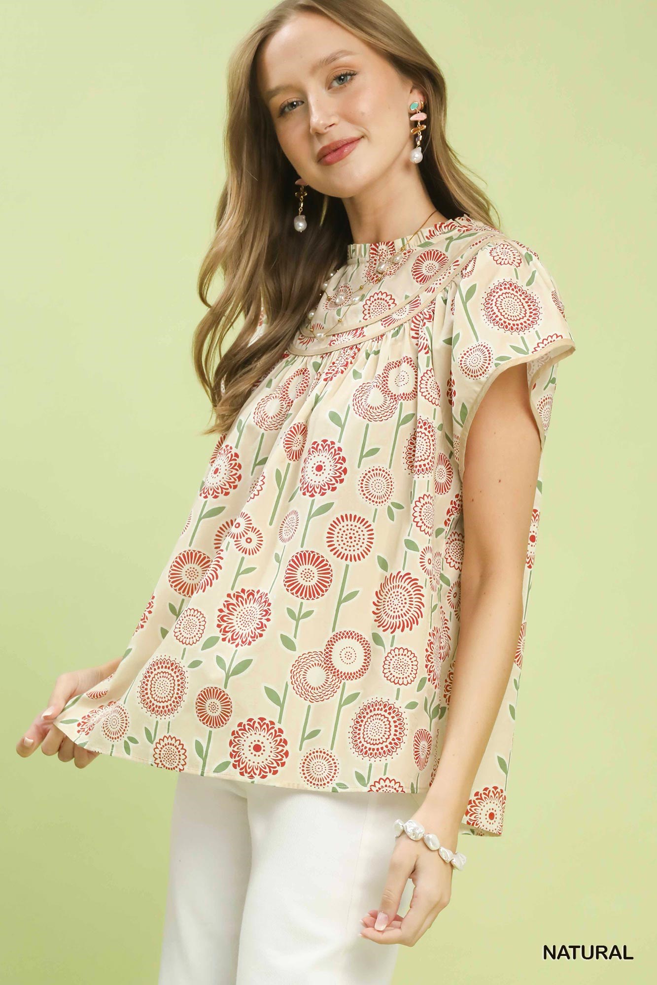 Retro Floral Smocked Babydoll Blouse, image 2