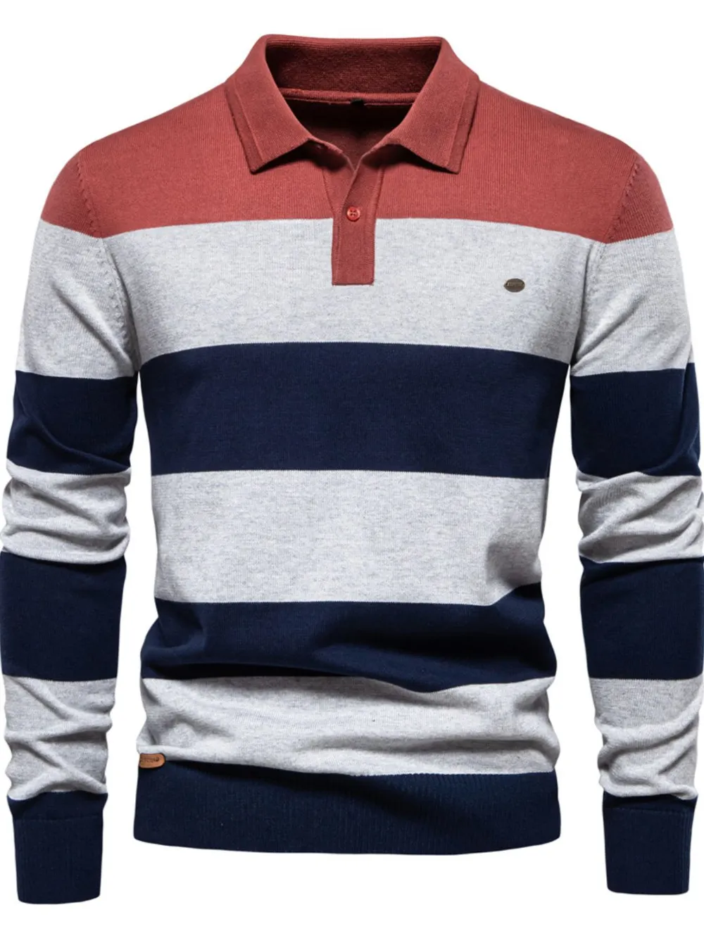 Men's Striped Long Sleeve Knit Polo