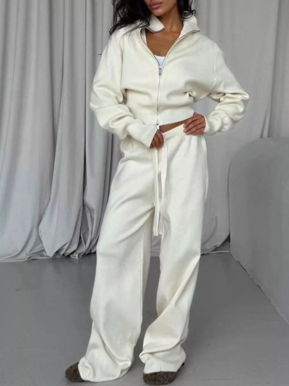 Zip-Up Outerwear and Drawstring Pants Set, image 2