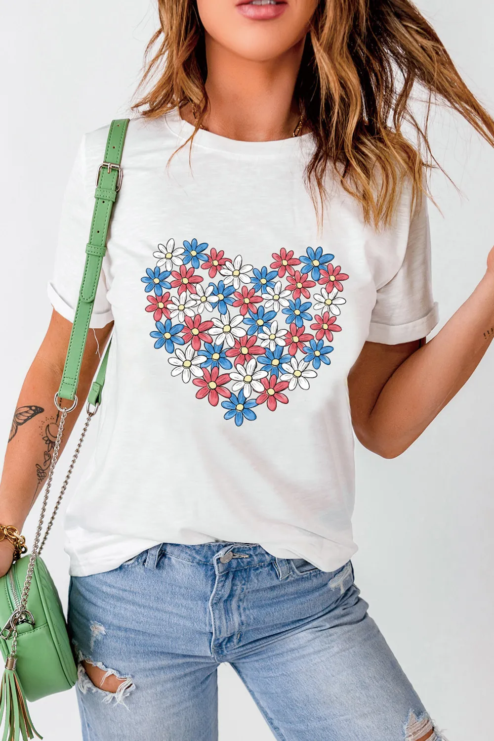 Flower Graphic Round Neck Short Sleeve T-Shirt, image 5