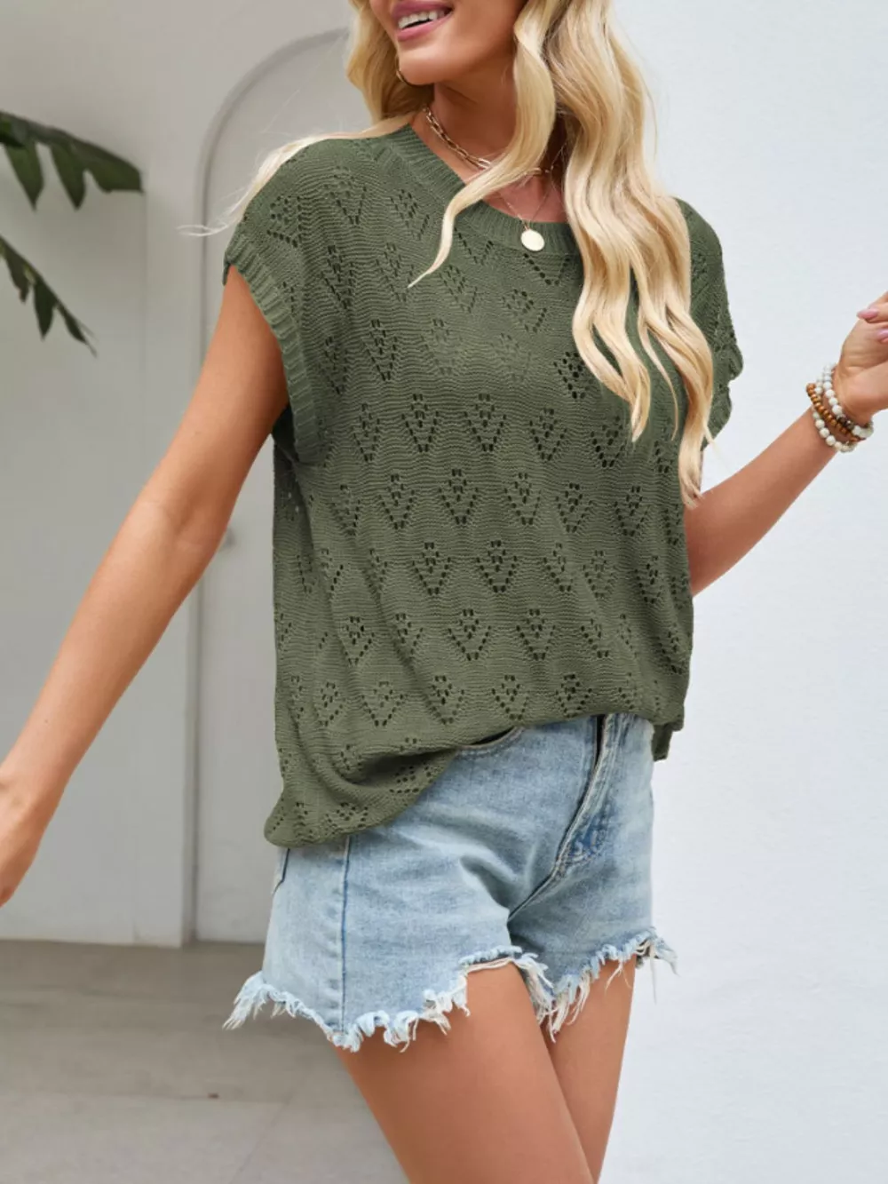 Openwork Short Sleeve Knit Top, image 10