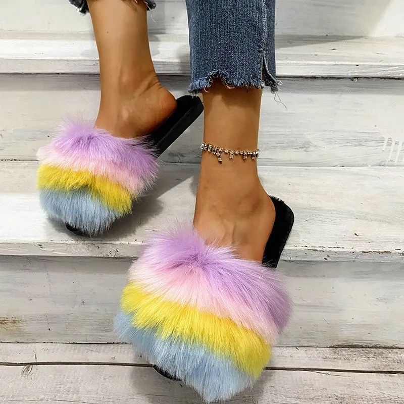Fuzzy Open Toe Flats Sandals, image 6