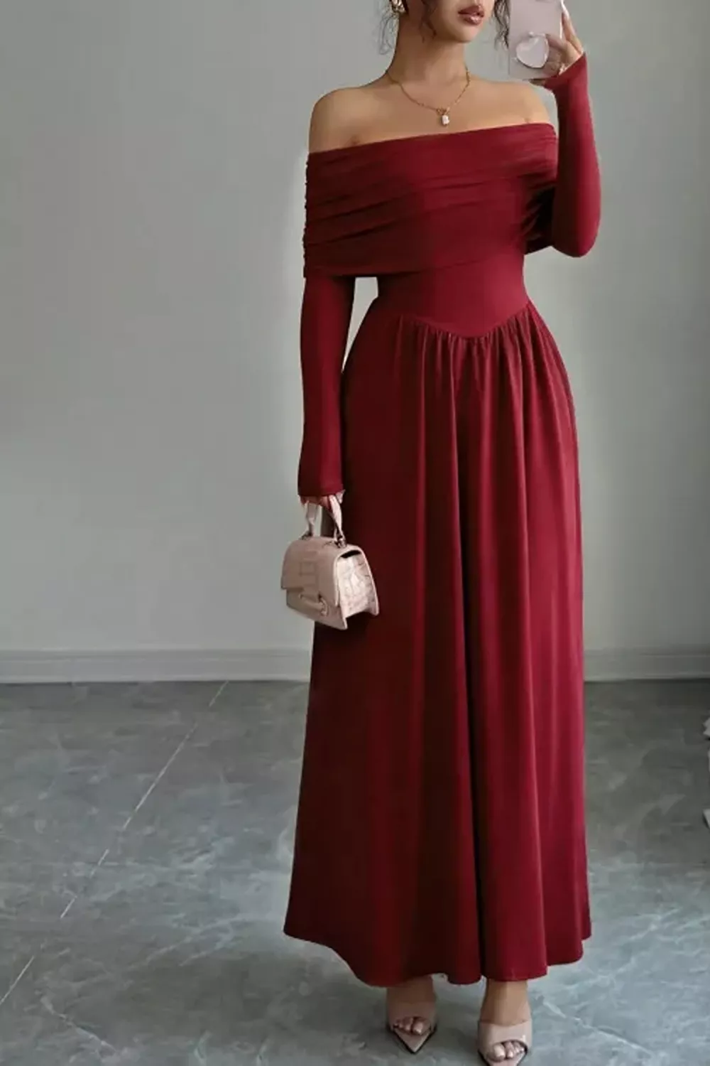 Off-Shoulder Ruched Bodycon Maxi Dress, image 7