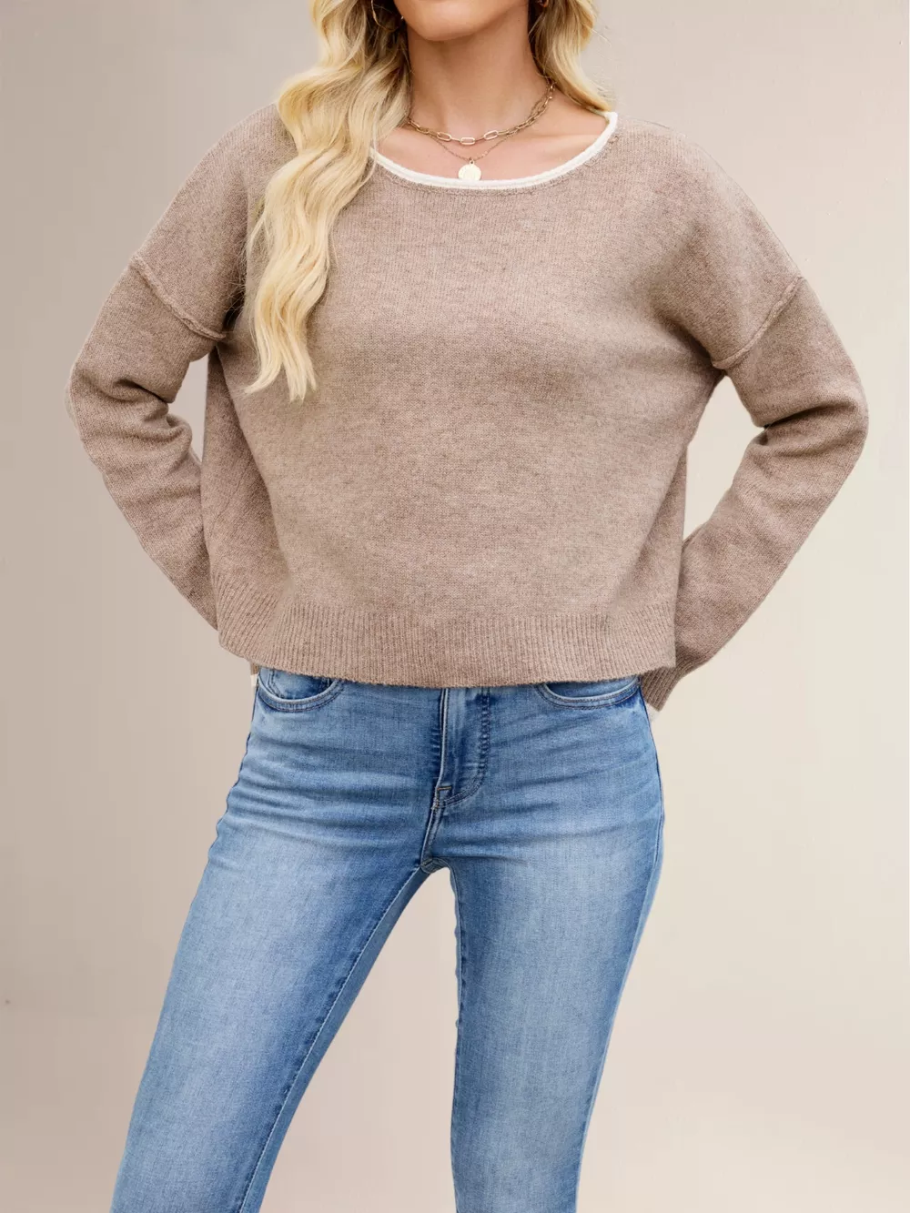 Round Neck Dropped Shoulder Sweater, image 9