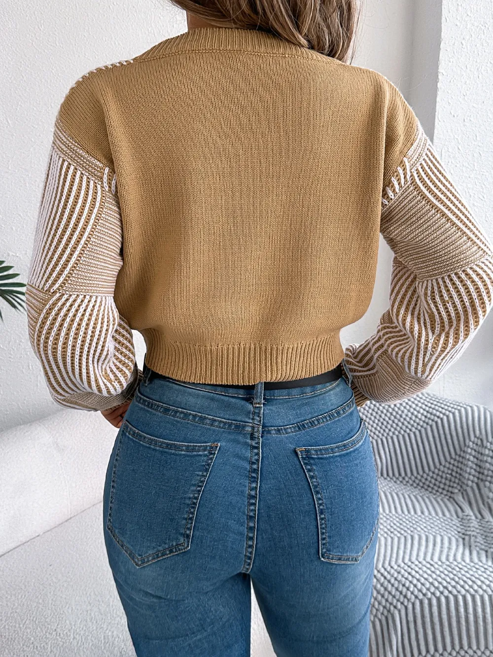 Striped V-Neck Long Sleeve Sweater, image 9