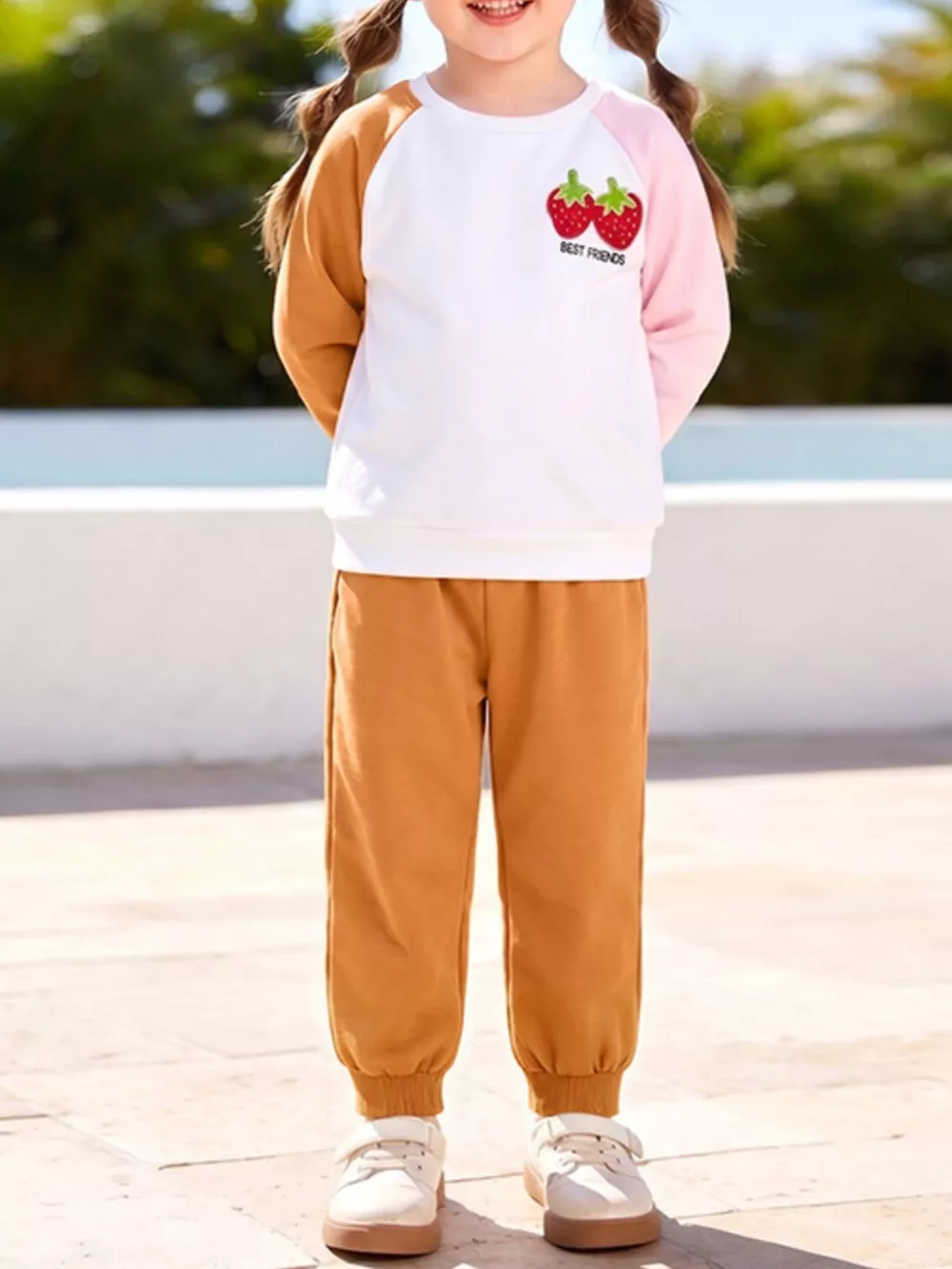 Children's Strawberry Raglan Sleeve Sweatshirt and Pants Set