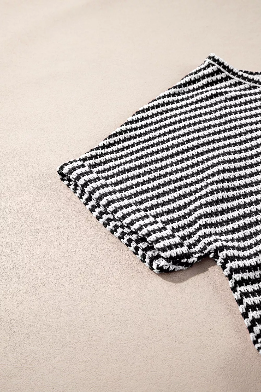 Stripe Textured Knit Notched Neck Cuffed Short Sleeve Top, image 15