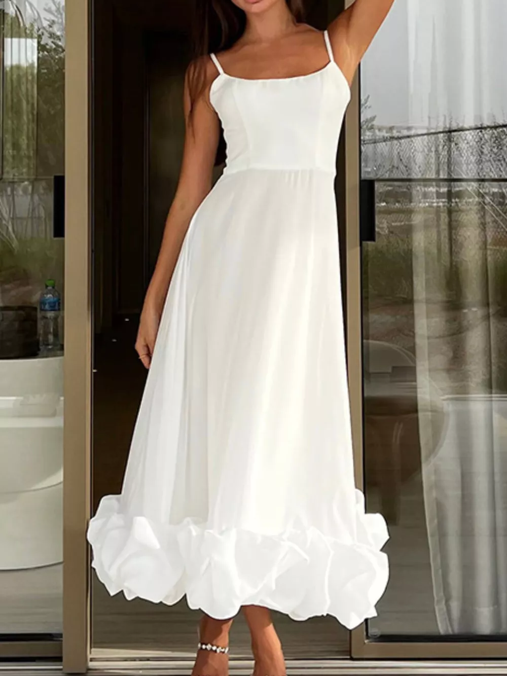 Ruffle Hem Scoop Neck Midi Dress, image 3