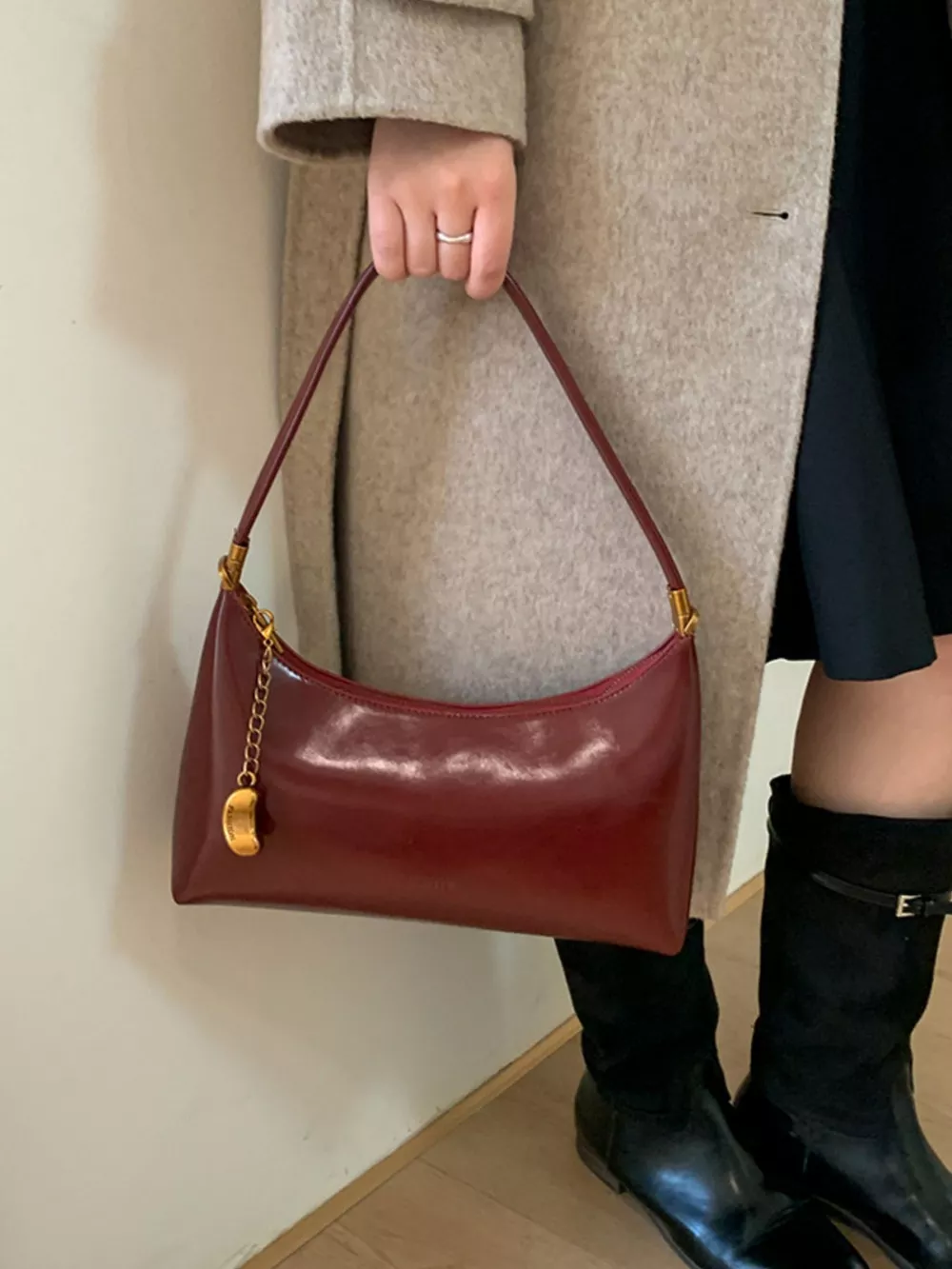 Chain Charm Leather Shoulder Bag, image 3