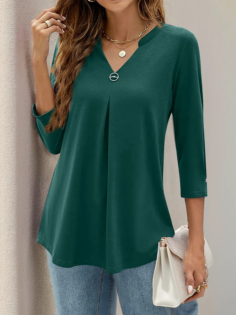 Notched Three-Quarter Sleeve T-Shirt, image 13