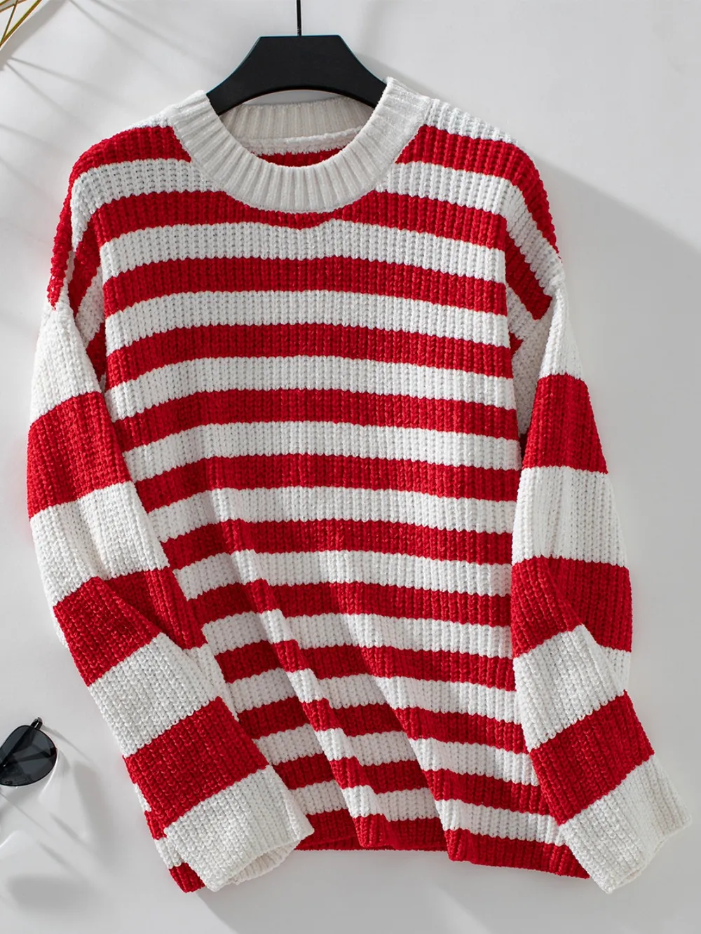 Striped Round Neck Long Sleeve Sweater, image 8