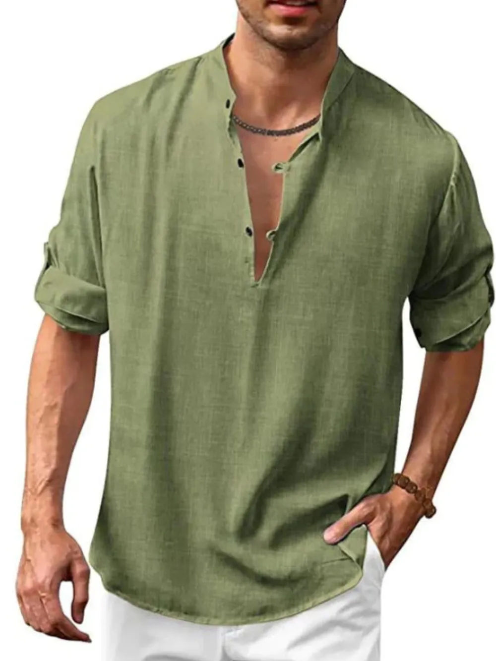 Men's Full Size Half Button Long Sleeve Shirt Plus Size, image 11