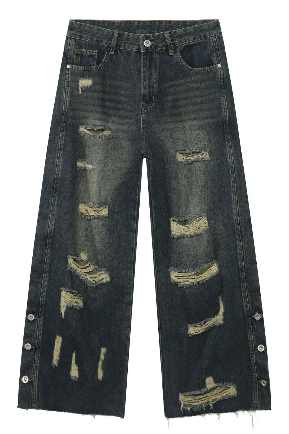 Men's Frayed Hem Distressed Wide Leg Jeans, image 5