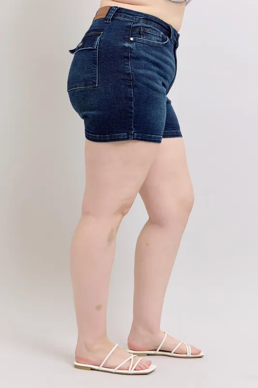 Full Size High Waist Back Flap Pocket Denim Shorts Plus Size, image 9