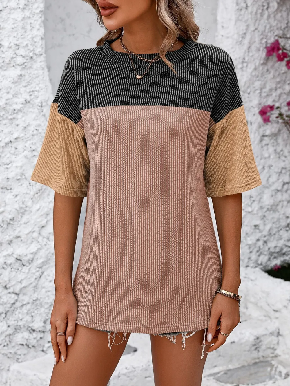 Color Block Round Neck Half Sleeve T-Shirt, image 19