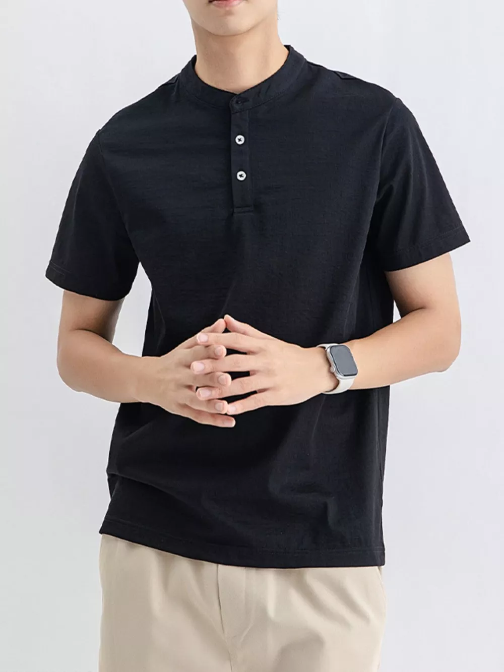 Men's Plus Size Button Detail Short Sleeve Top, image 3