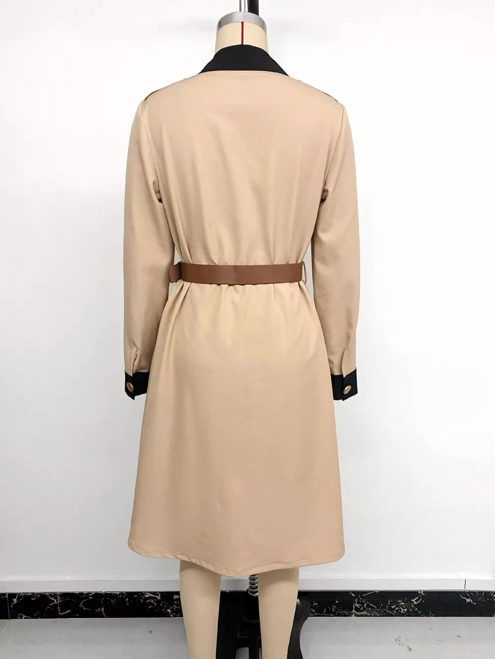 Contrast Lapel Button Front Midi Shirt Dress, image 15