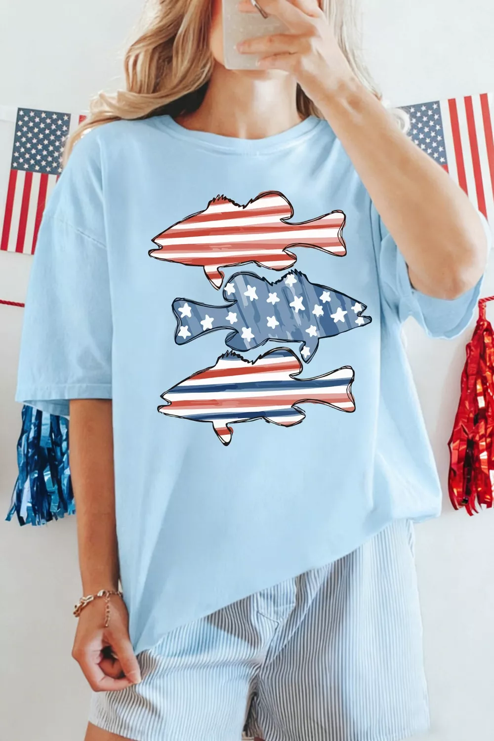 Patriotic Fish Graphic Short Sleeve T-Shirt, image 4