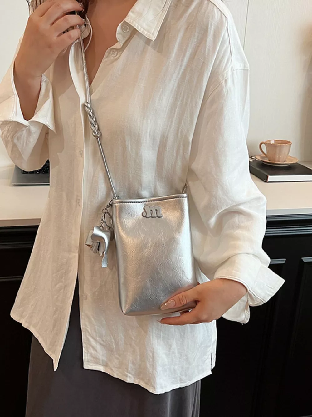 Spaghetti Strap Crossbody Bag with Charm, image 4