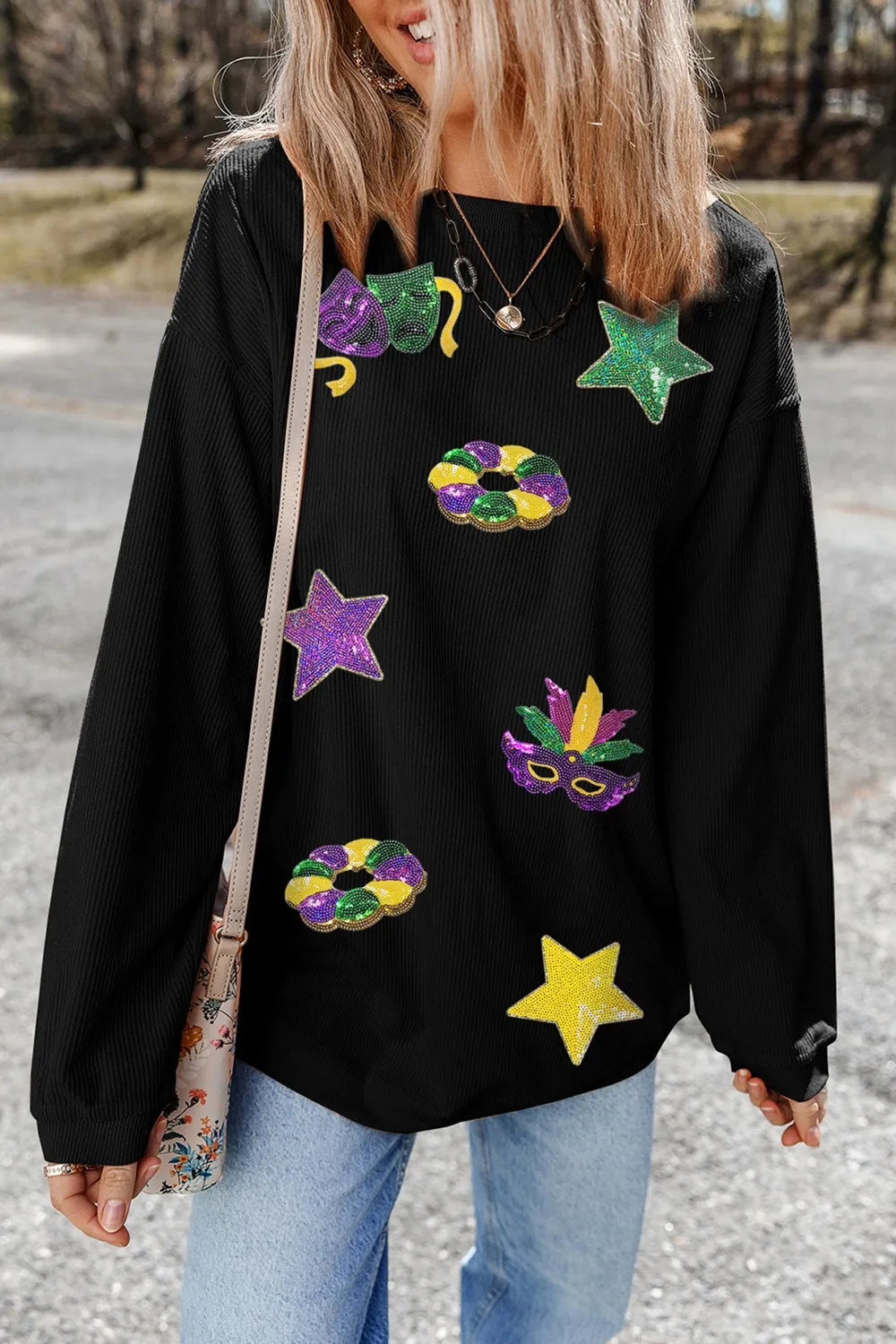 Sequin Round Neck Long Sleeve Sweatshirt, image 4