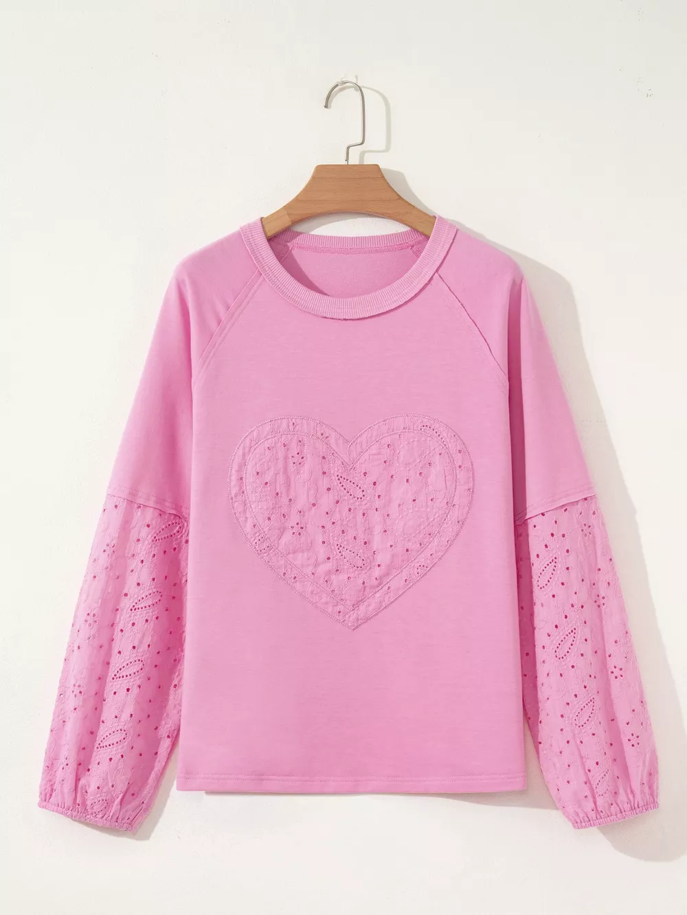 Heart Pattern Long Sleeve Patchwork Top, image 8