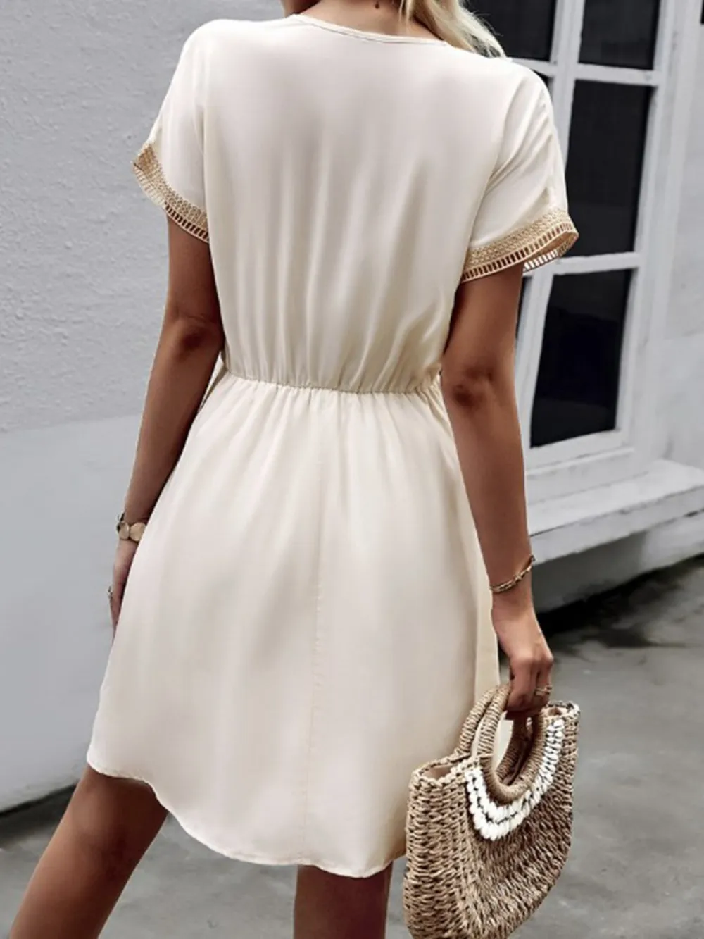 Full Size Tassel V-Neck Short Sleeve Dress Plus Size, image 15