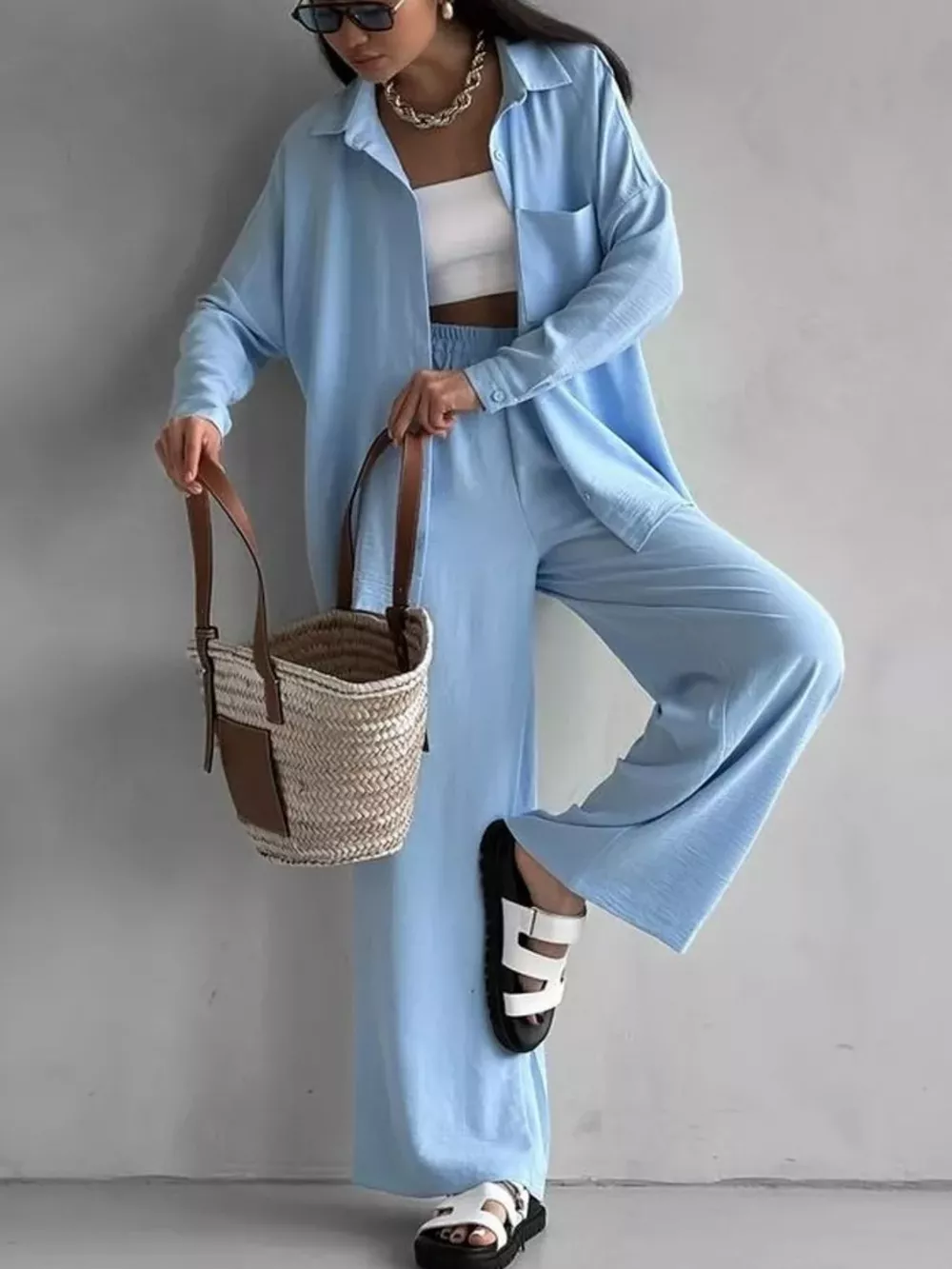 Button Up Long Sleeve Shirt and Pants Set, image 2
