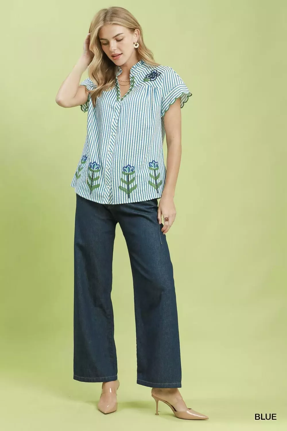 Embroidered Stripe Button Front Top, image 4