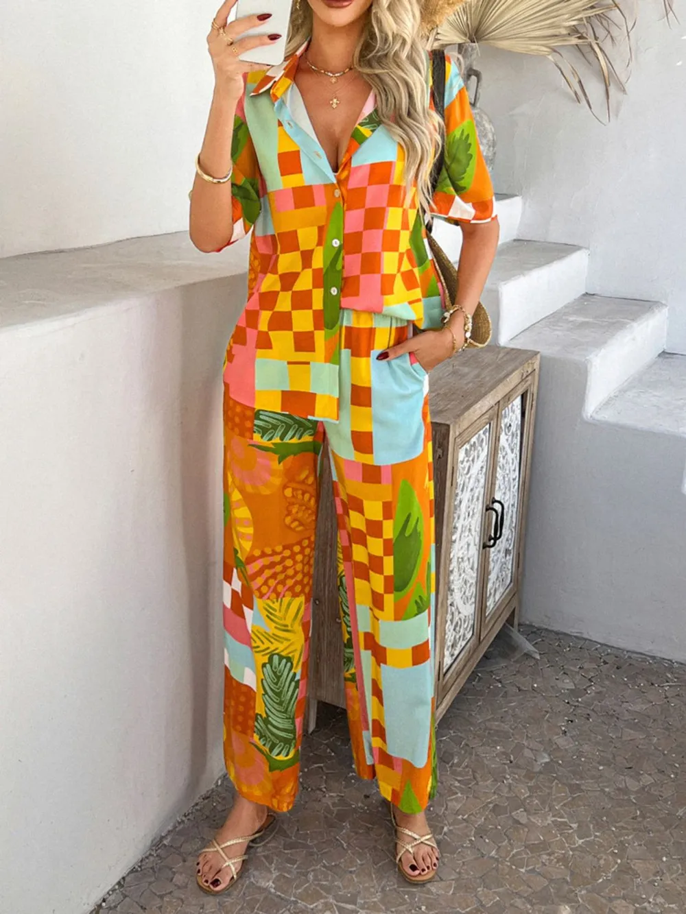Printed Button Down Shirt and Pants Set, image 18