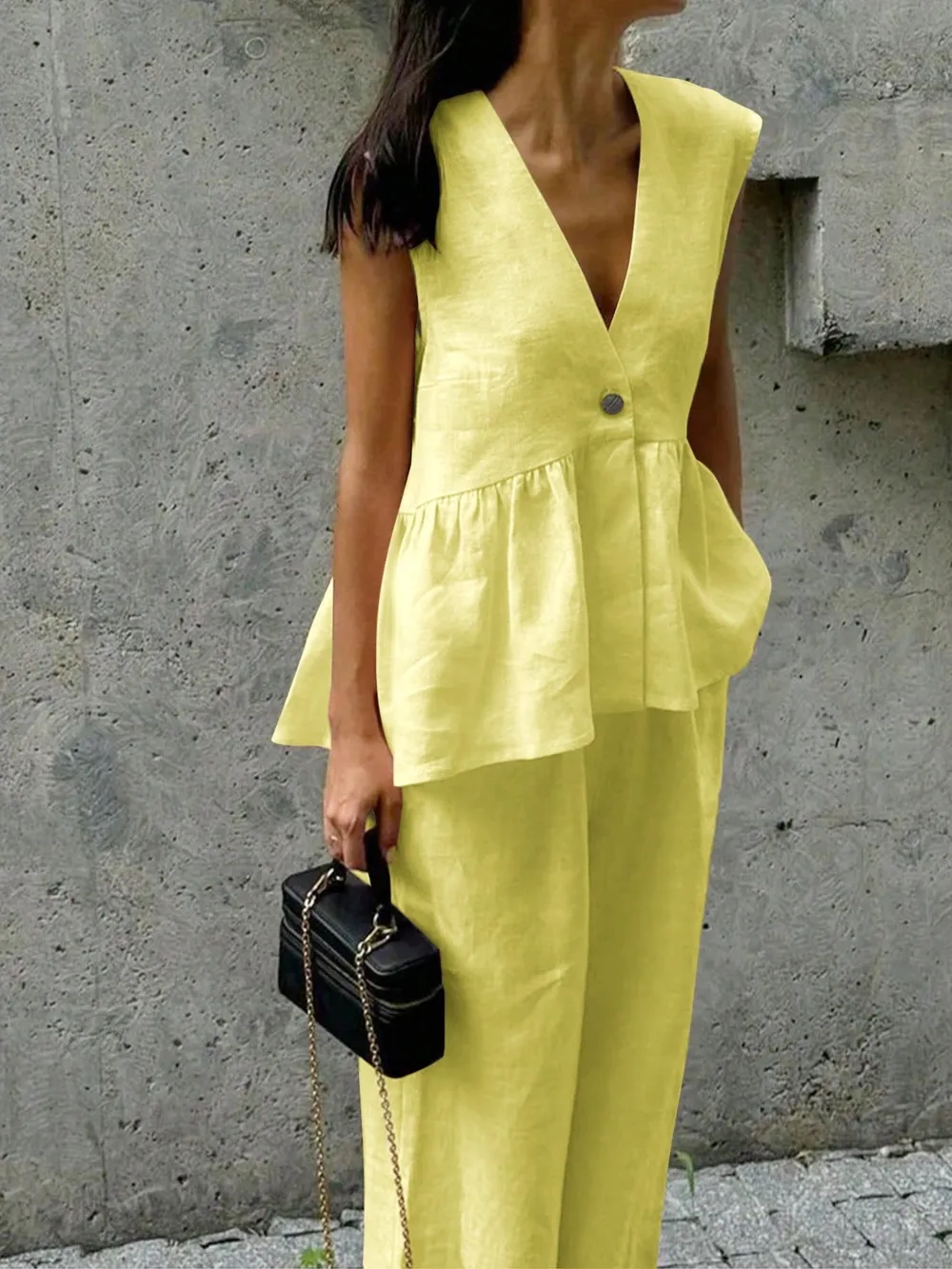 Button Down Peplum Vest and Pants Set, image 9