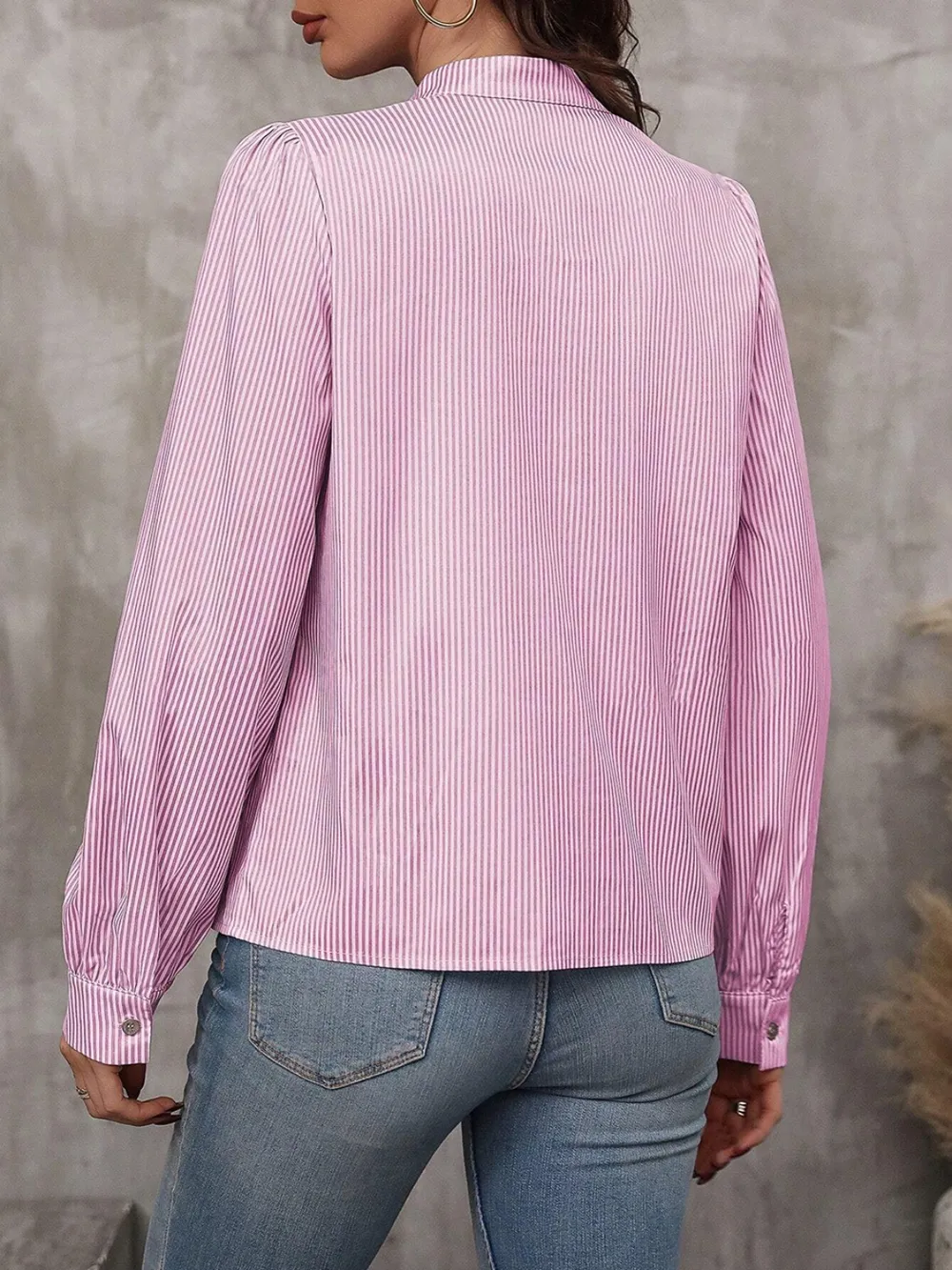 Striped Tie Neck Long Sleeve Blouse, image 7