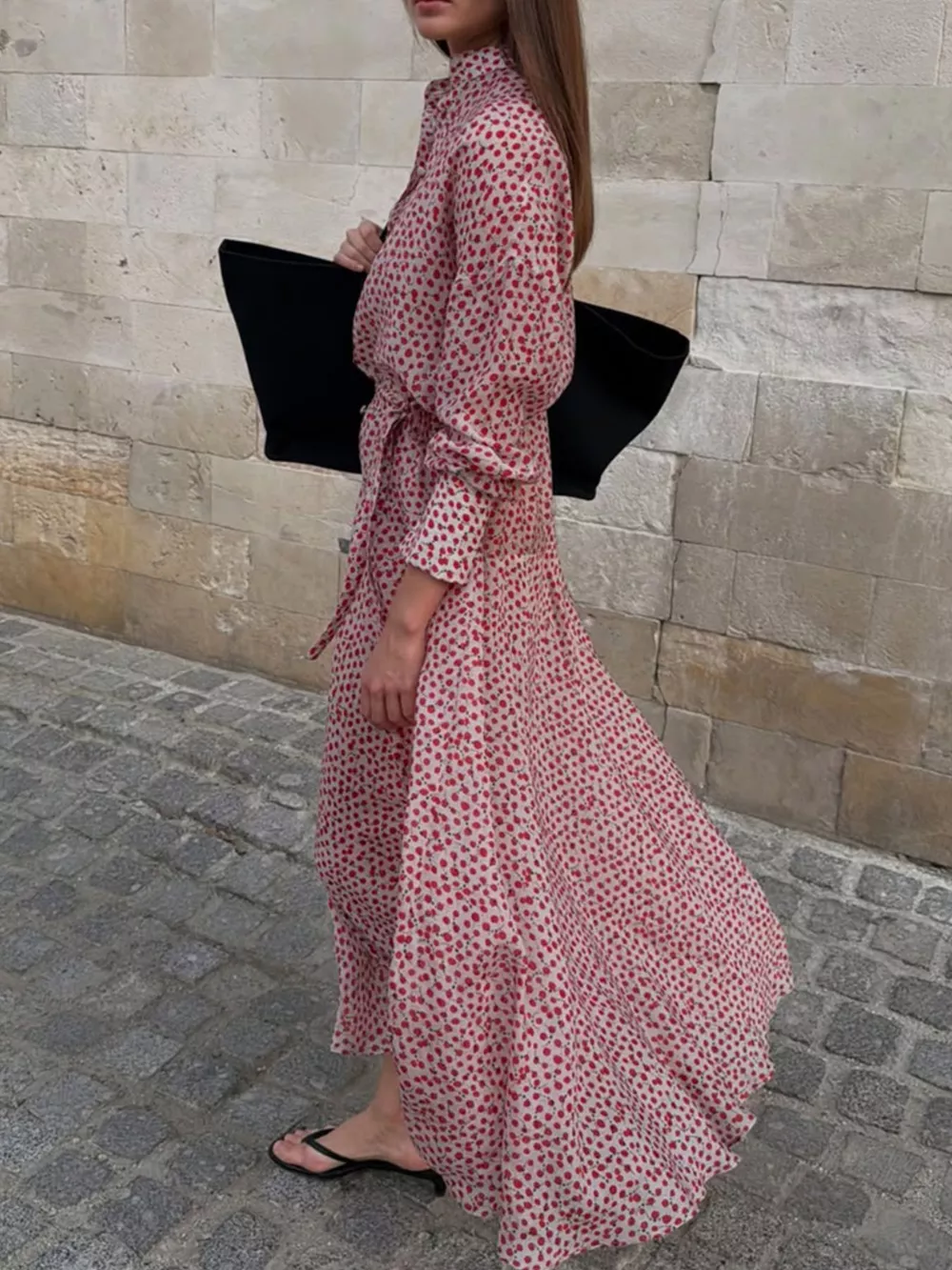 Floral Button Front Long Sleeve Dress, image 5