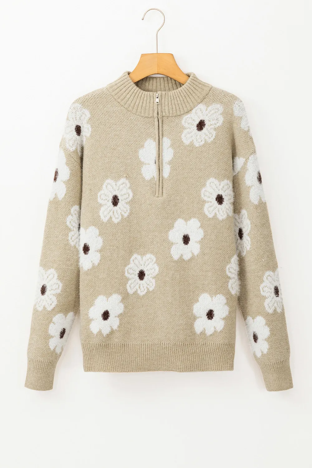 Flower Half Zip Long Sleeve Sweater, image 12
