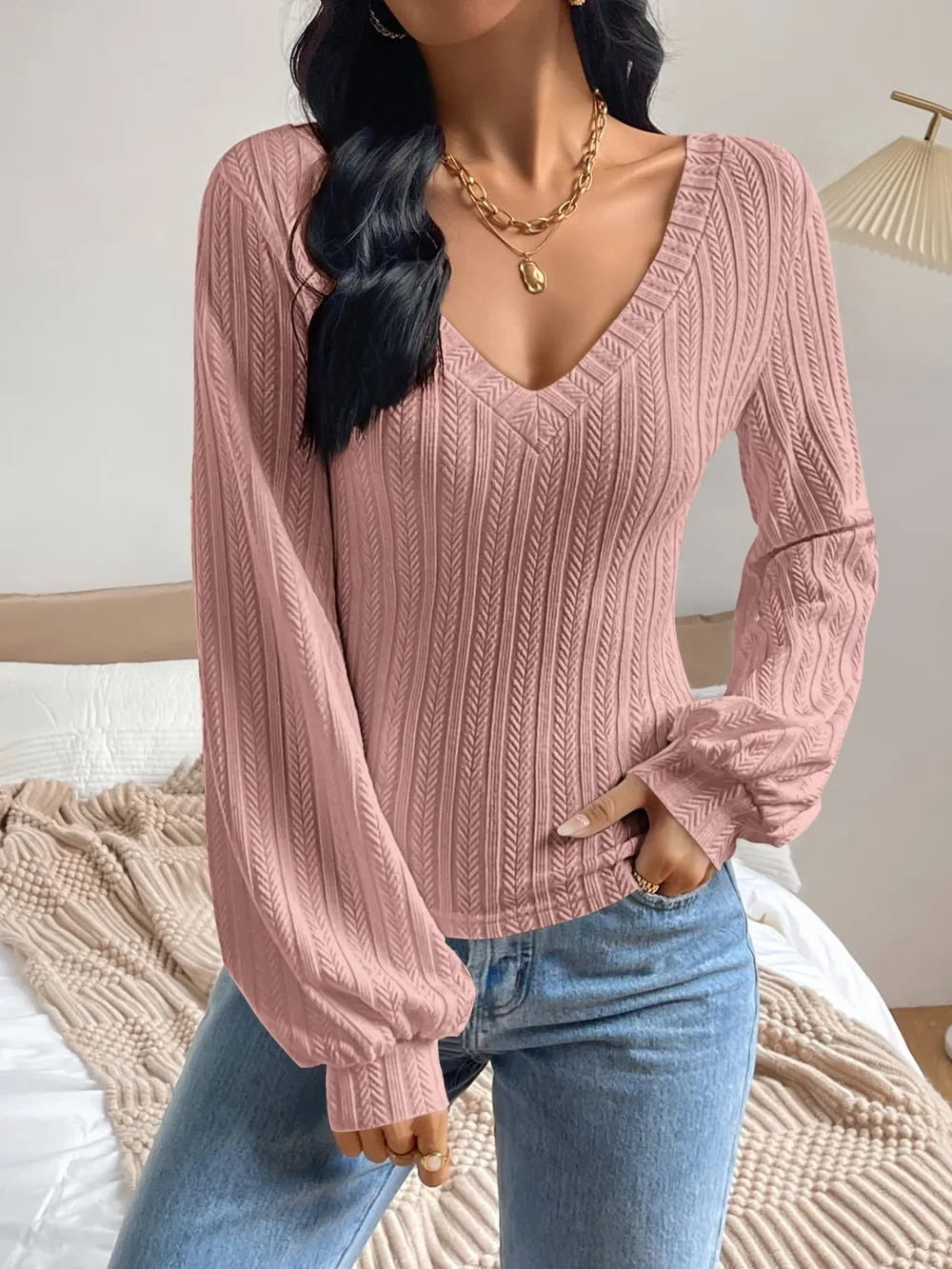 V-Neck Long Sleeve T-Shirt, image 14