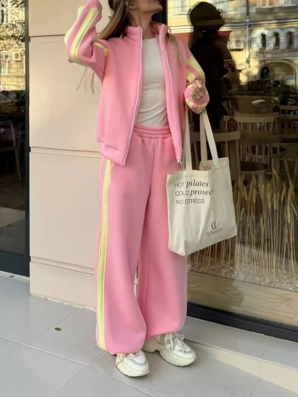 Contrast Striped Zip Up Top and Pants Set, image 12