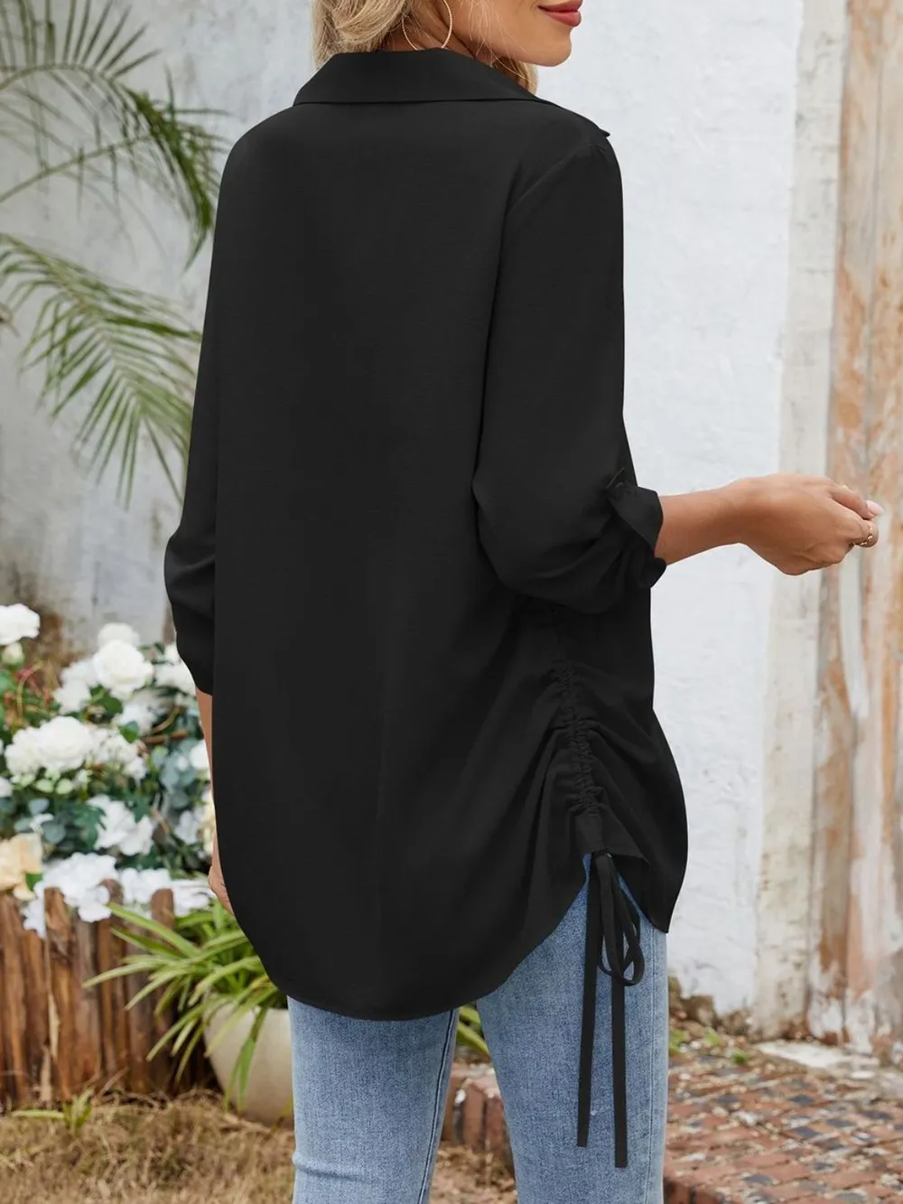 Drawstring Johnny Collared Three-Quarter Sleeve Top, image 18