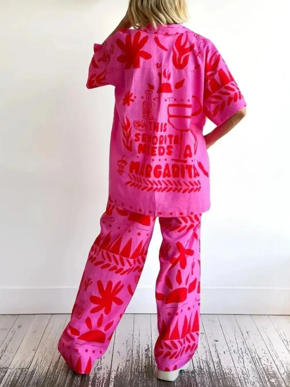 Printed Button Up Shirt and Pants Set, image 4