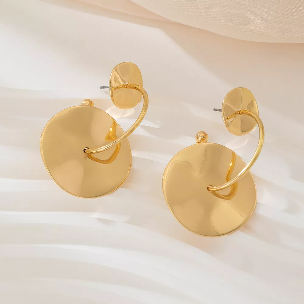 18K Gold-Plated Geometric Circle Drop Earrings, image 3
