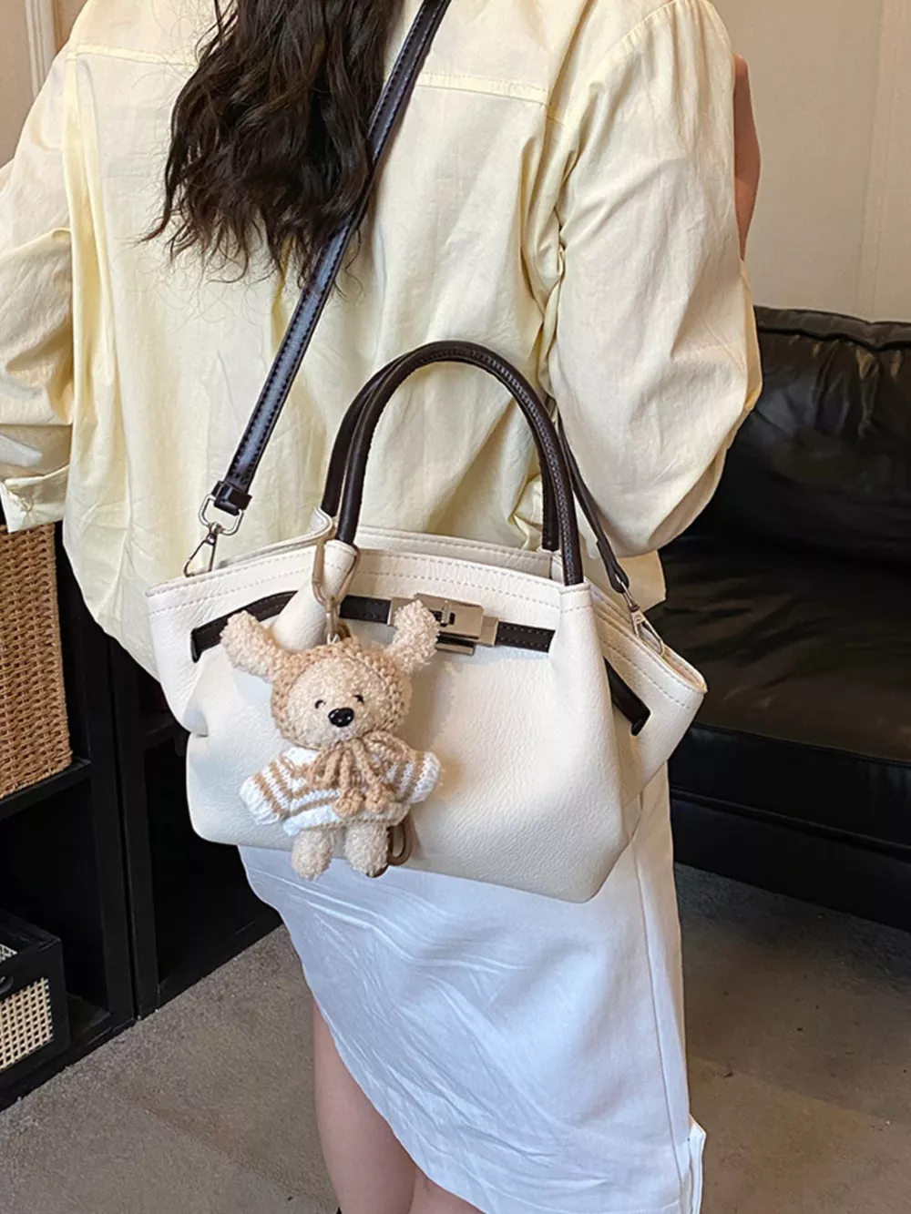 Buckle Decor Crossbody Bag with Bear Charm, image 6