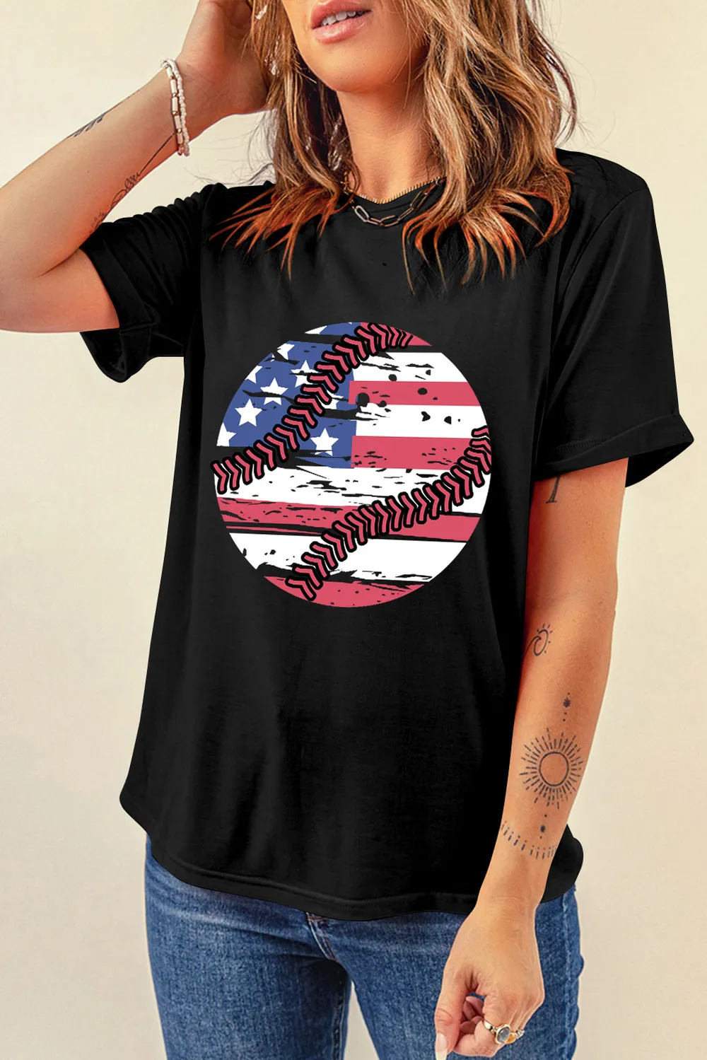 US Flag Round Neck Short Sleeve T-Shirt, image 4