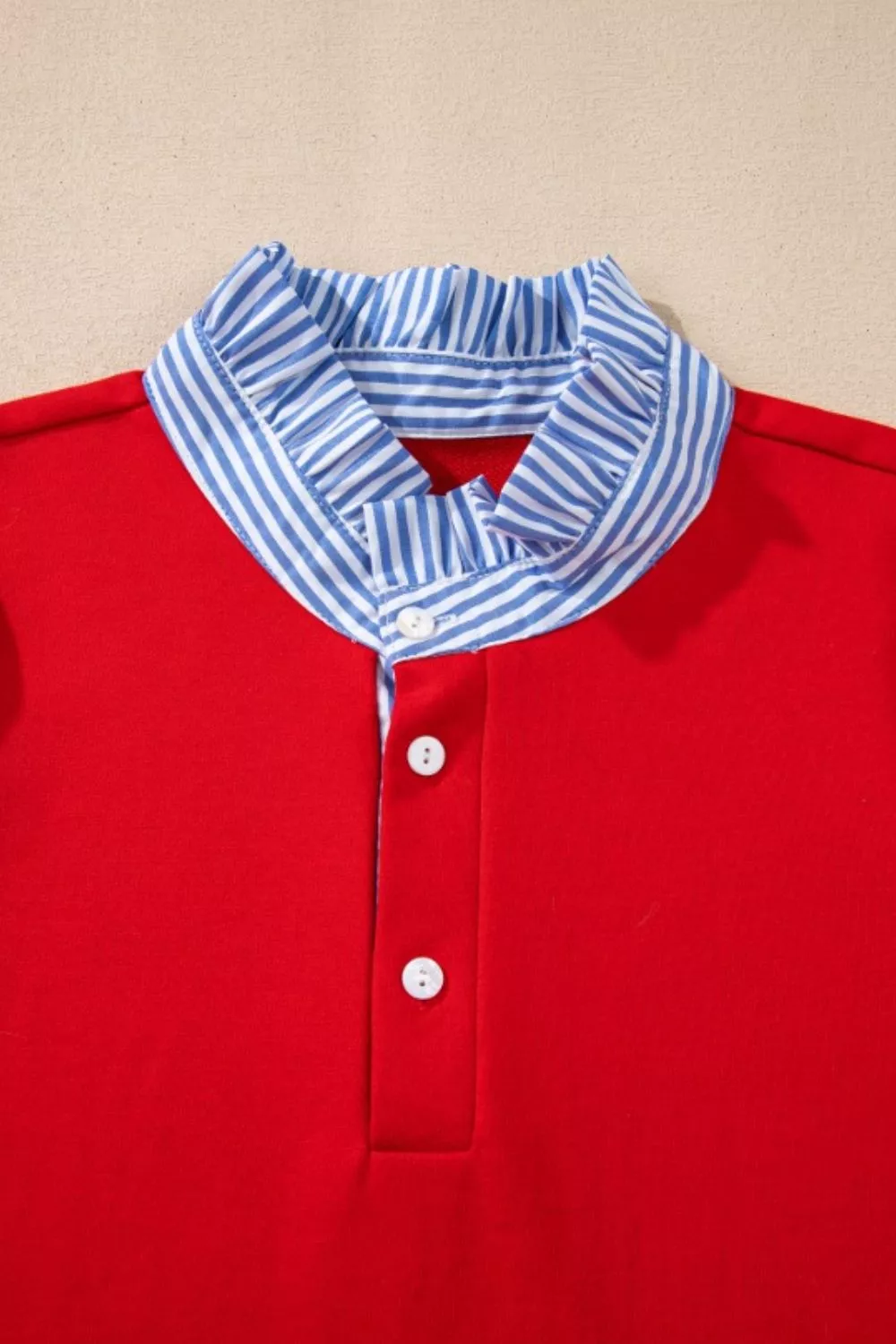 Contrast Striped Collar Patchwork Puff Sleeve Ruffle Hem Mini Dress, image 6