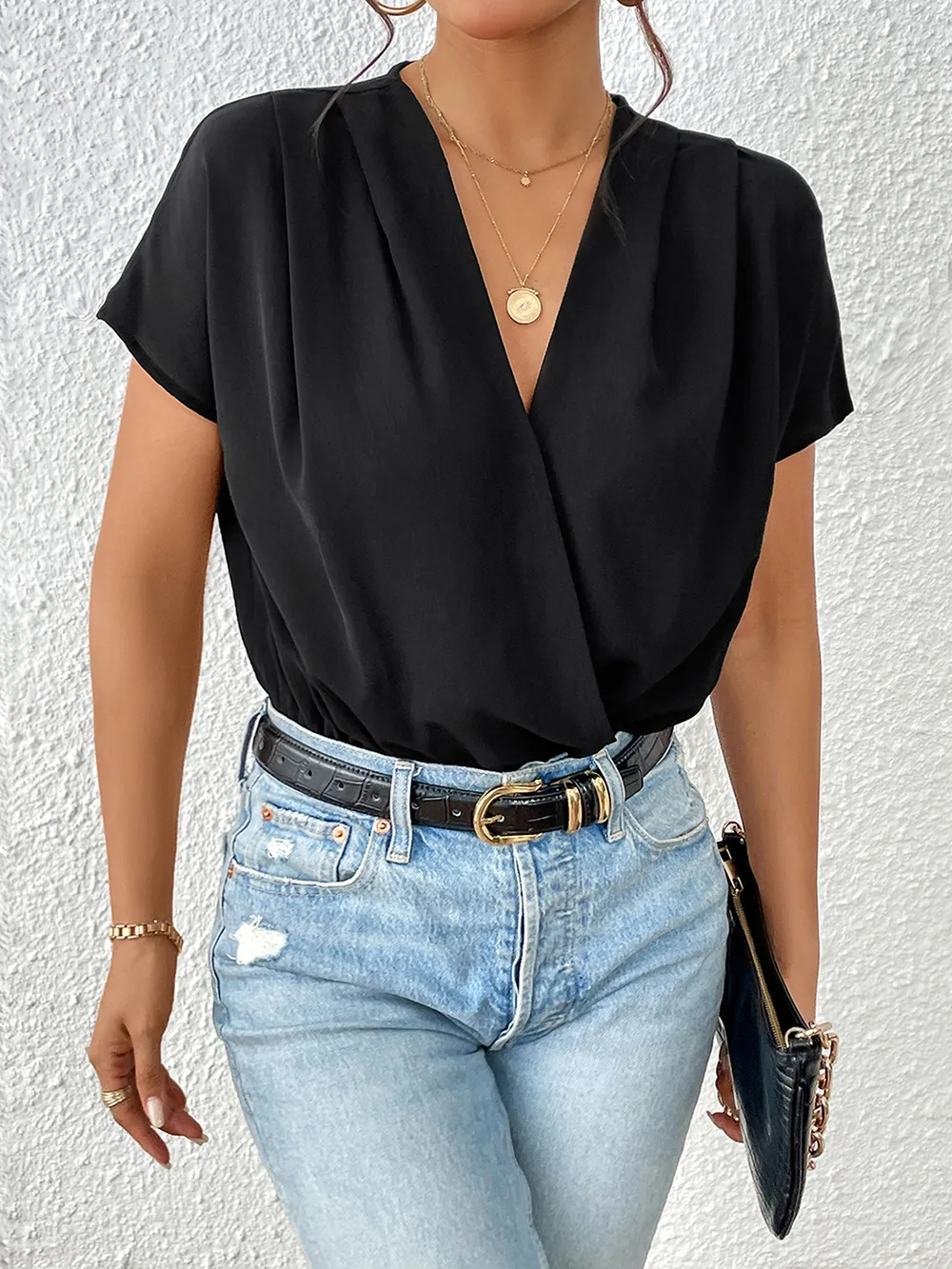 Surplice Short Sleeve Ruched Bodysuit, image 5