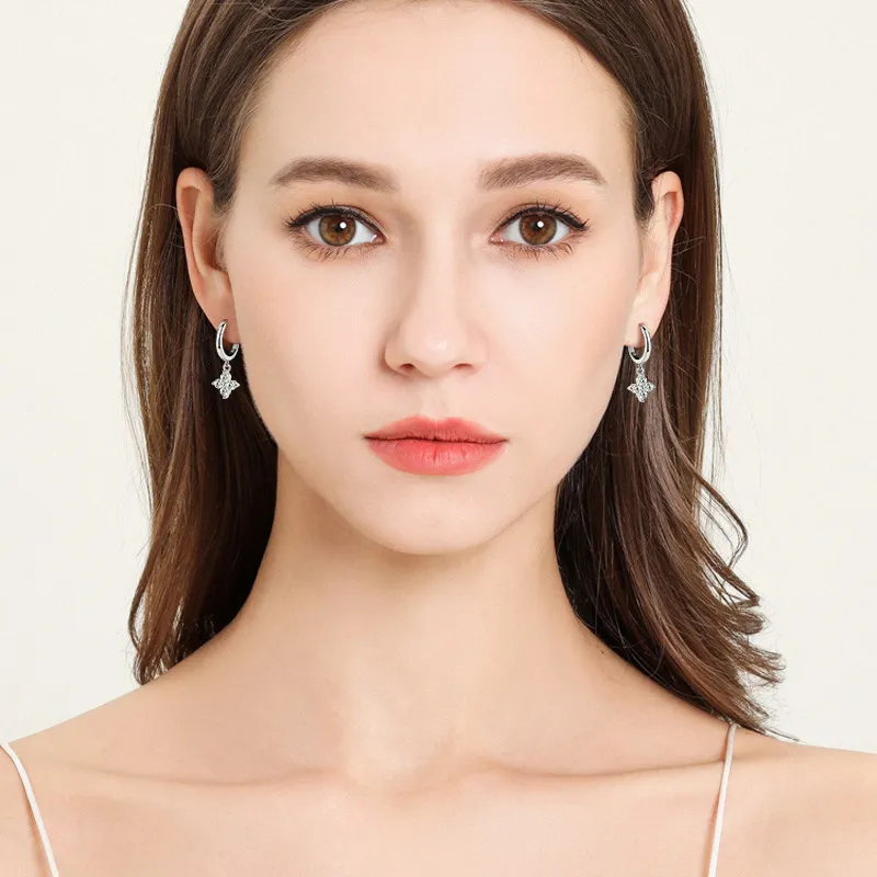 925 Sterling Silver Moissanite Hoop Drop Earrings, image 2
